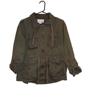 Bar III Utility Jacket Women XL Olive Green Good Military Field Cargo Zip Front